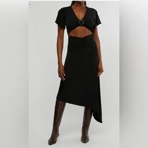 NWT WeWoreWhat Cut Out Asymmetrical Open Waist Dress Rosette Detail 2XL Black
